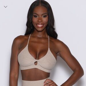 Bombshell Sportswear tiny twist sports bra in taupe- Medium (no pads)